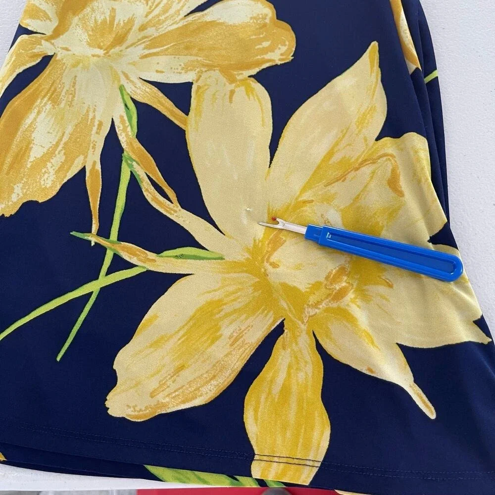 Anne Klein Dress 8 Navy Golden Floral A-line Swing Sleeveless Travel Vacation